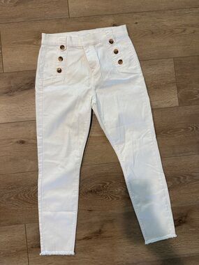 LOFT High-Rise White Sailor Button Jeans